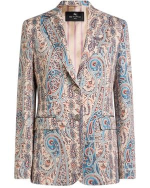 Etro Single-Breasted Cotton-Blend Jacquard Jacket With Paisley Foliage Motif - Natural