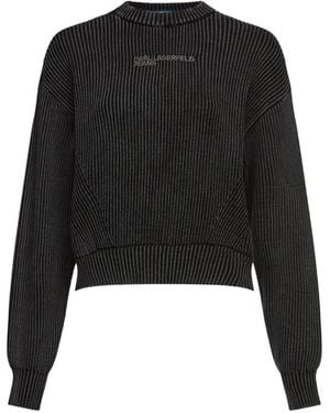 KARL LAGERFELD Gerippter Pullover Mit Logo - Schwarz