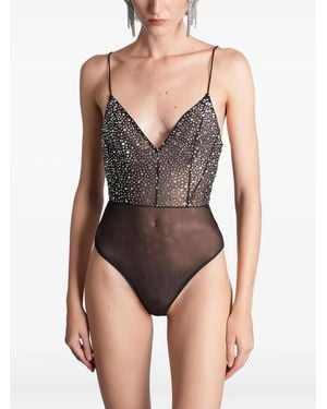 Alex Perry Embellished V-Neck Bodysuit - Black
