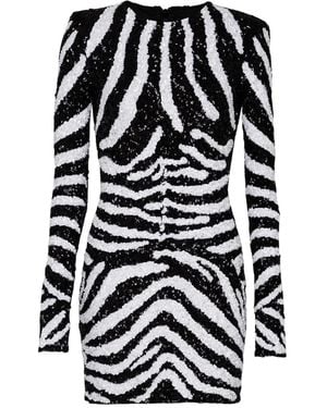 Balmain Zebra-Pattern Sequin-Embellished Dress - Black