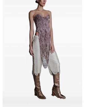 Bless Talara Fringe-Trimmed Strapless Top - Red