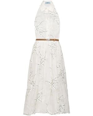 Prada Vestido midi con bordado floral - Blanco