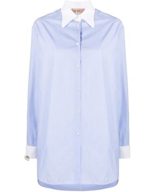 N°21 Pinstriped Long-Line Shirt - Blue