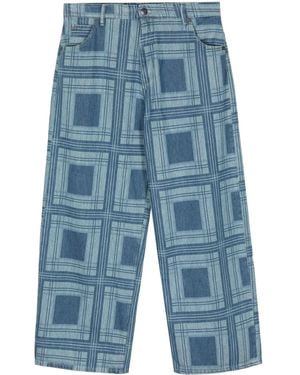 Charles Jeffrey Check-Print Straight-Leg Jeans - Blue