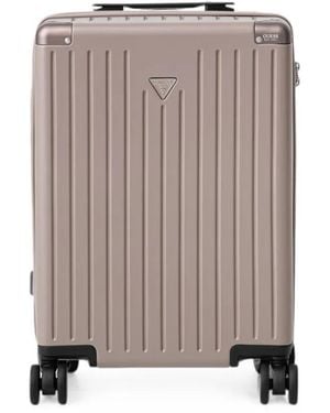 Guess Logo-Plaque Ridged Suitcase - Gray