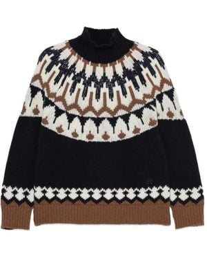 ERMANNO FIRENZE Fair Isle-Intarsia High-Neck Knit - Black