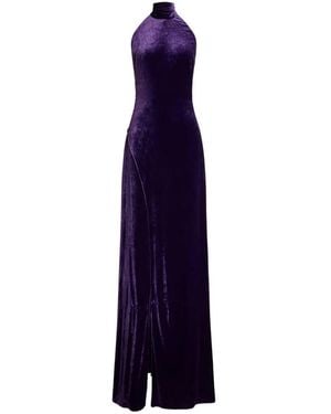 Ralph Lauren Halter-Neck Velvet Maxi Dress - Blue