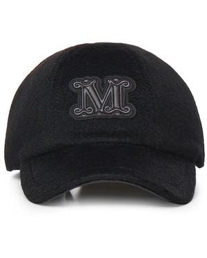 Max Mara Logo-Patch Cashmere Baseball Cap - Black