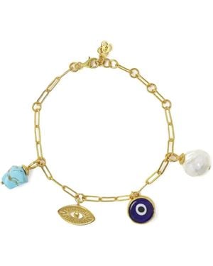 Ottoman Hands Cornicello Evil Eye Charm Bracelet - Metallic