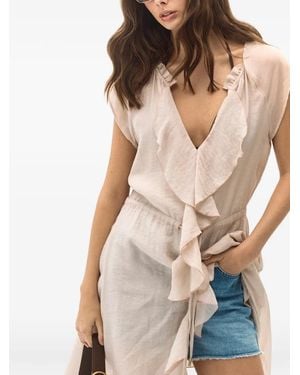 Guess Robe Longue À Volants - Natural