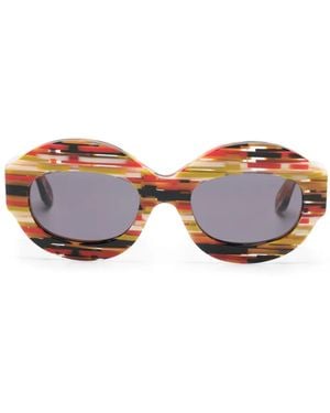 Marni Spacey Stripey Oval-Frame Sunglasses - Red