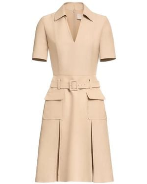Elie Saab Belted Pleated Day Dress - Natural