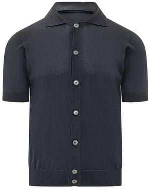FILIPPO DE LAURENTIIS Short-Sleeve Knitted-Shirt - Blue