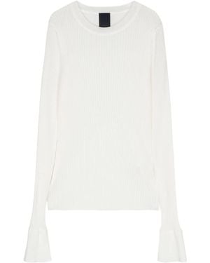 Juun.J Split-Cuffs Ribbed Top - White