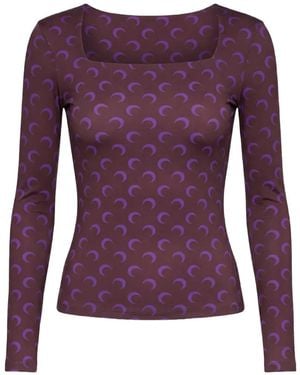 Marine Serre Moon-Print Square-Neck Top - Purple