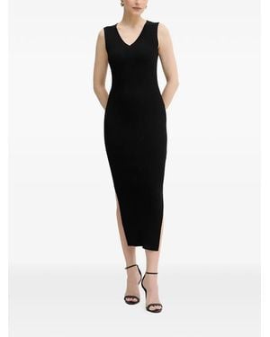 ARMANI EXCHANGE Ribbed-Knit V-Neck Midi Dress - Black