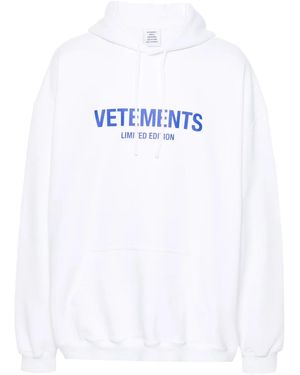 Vetements Logo-Print Cotton-Blend Hoodie - White