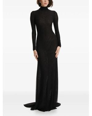 2310 STUDIO Turtleneck Long-Sleeves Mesh Maxi Dress - Black