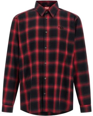 DIESEL S-Simply Check Cotton Blend Shirt - Red
