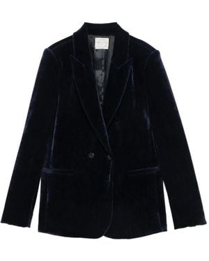 forte_forte Double-Breasted Velvet Jacket - Blue