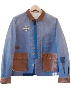 KHOKI Patchwork-Detail Leather-Trim Jacket - Blue