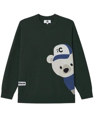 Chocoolate Graphic-Intarsia Crew-Neck Sweater - Green