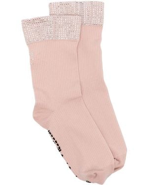 Wolford X Sergio Rossi Crystal-Studded Socks - Pink
