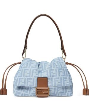 Fendi Mamma Baguette Ff Denim Shoulder Bag - Blue