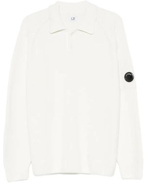C.P. Company Polo En Maille À Design Côtelé - White