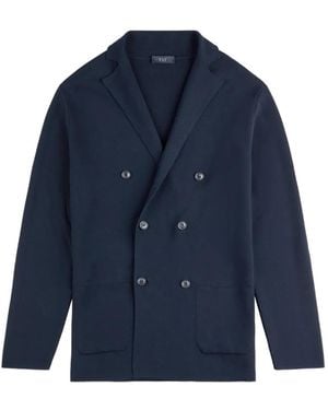 Fay Double-Breasted Knit Cotton Cardigan - Blue