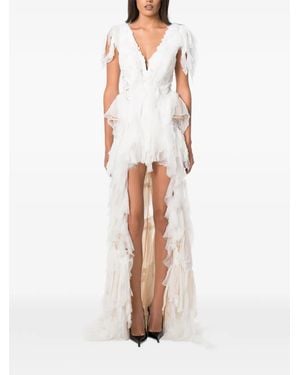 NORINA ST Vestido Largo Cygnus Olor Con Ribete De Encaje Y Volantes - Blanco