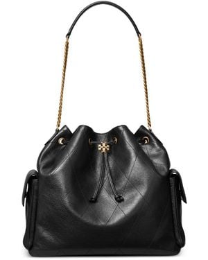 Tory Burch Charlie Quilted Drawstring Shoulder Bag - Black