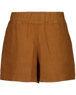120% Lino Elastic-Waist Linen Shorts - Brown