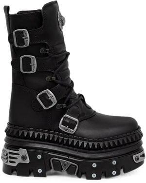 New Rock Buckled Platform Boots - Black