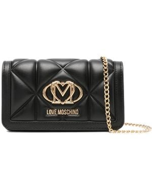 Love Moschino Gesteppte Clutch mit Logo-Schild - Schwarz