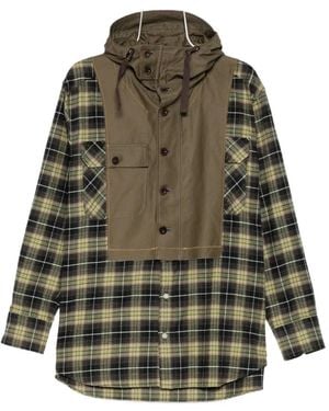 Kolor Check-Pattern Patchwork Shirt - Green