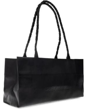 Issey Miyake Logo-Debossed Twisted-Handle Shoulder Bag - Black