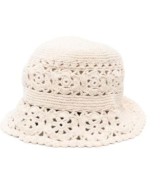 Maje Crocket-Knit Bucket Hat - White