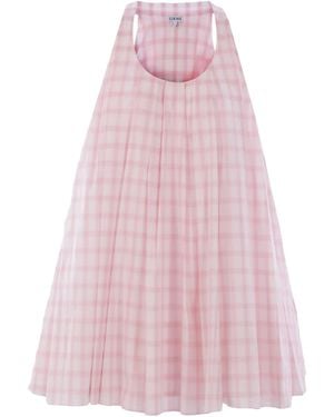 Loewe Pleated Checked Cotton-Voile Mini Dress - Pink