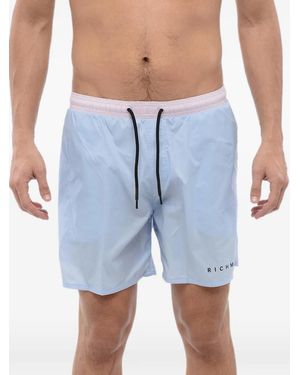 John Richmond Logo-Print Drawstring Swim Shorts - Blue