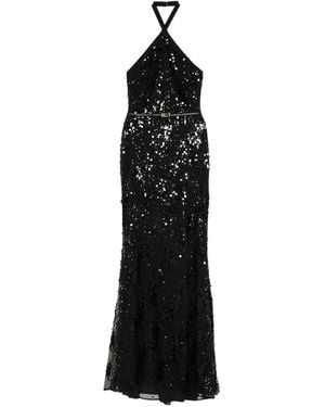 Elie Saab Jurk Met Pailletten En Halternek - Zwart