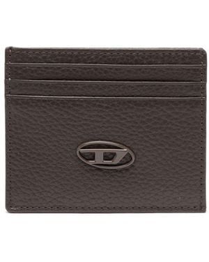 DIESEL Logo-Plaque Leather Card Holder - Gray