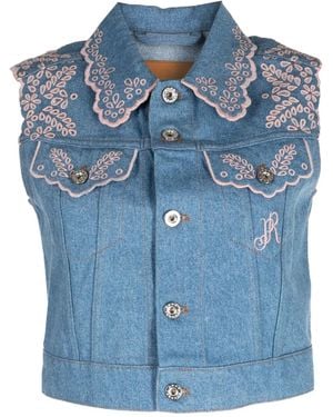 Rabanne Embroidered Denim Cropped Vest - Blue