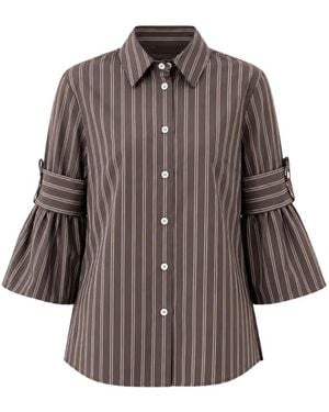 ODEEH Striped Flared-Sleeve Shirt - Brown