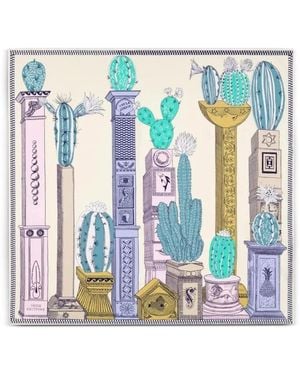 Inoui Edition Cactus-Print Square Scarf - Blue