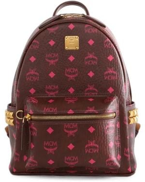 MCM Stark Monogram-Print Studded Backpack - Red