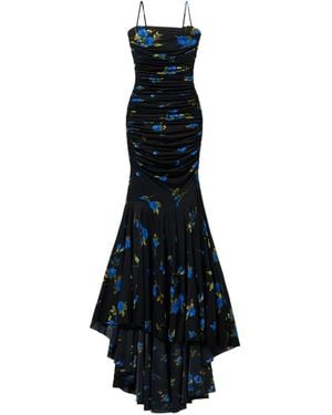 Blumarine Floral-Print Ruched Maxi Dress - Blue