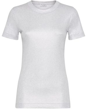 Brunello Cucinelli Ribbed sparkling T-shirt - Weiß