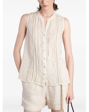120% Lino Pintuck-Detail Sleeveless Blouse - White