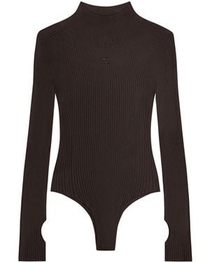 Courreges Logo-Embroidered Ribbed Body - Black